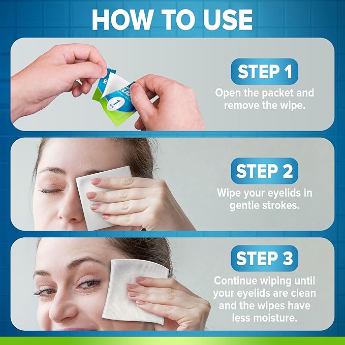 JJ CARE Eyelid Cleaning Wipes - Box of 80, 4"x4" Individually Wrapped Moisturizing Eye Lid Scrubbing Wipes for Irritated, Itchy, and Dry Eyes, Hypoallergenic Eye Scrub & Eyelashes cleaning Pads