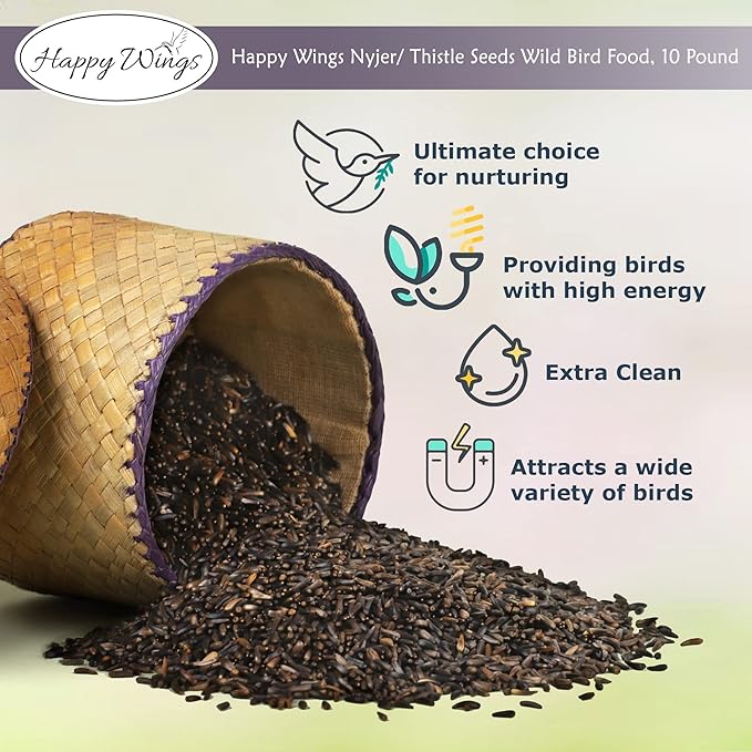 Happy Wings Nyjer/Thistle Seeds with Empty Sock for Wild Bird Food - 10 Pounds I No Grow Seed
