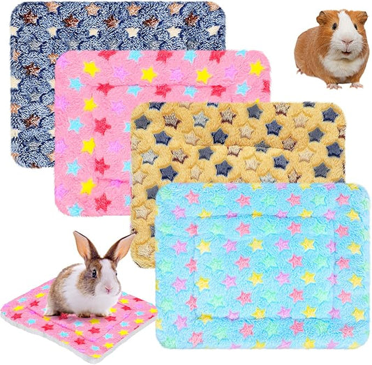 Jetec Plush 4 Piece Small Animal Bed Mats, 10 x 11 Inch, Rabbit, Hamster, Guinea Pig, Soft Plush Bedding