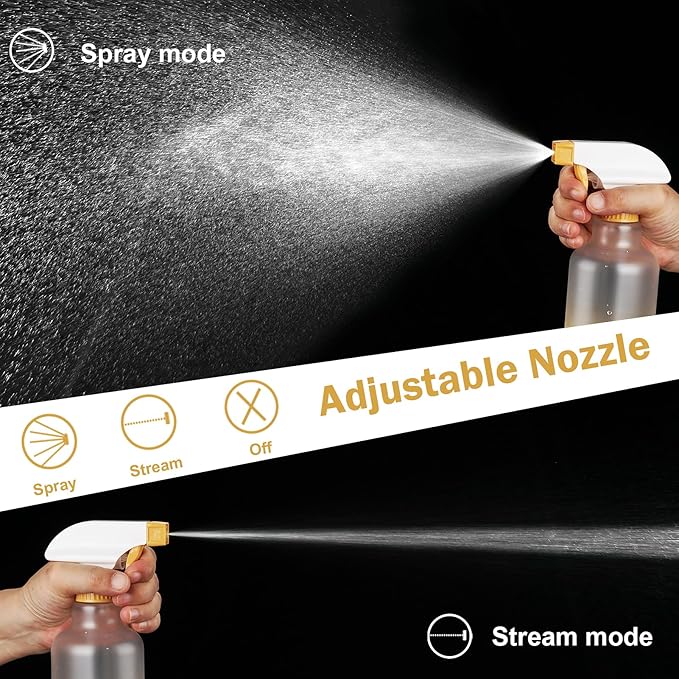 Plastic Spray Bottles 12oz 2 Pack Adjustable Mist/Stream Spraying Heavy Duty Square Water Spray Bottles for Hair, Cleaning Solutions, Plants，Essential Oils (Yellow)