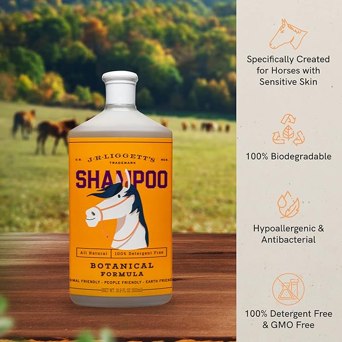 JR Liggett’s Liquid Botanical Horse Shampoo for Sensitive Skin - 100% Detergent-Free, Non-GMO Formula - Gently Deep Cleans and Nourishes Healthy Skin, Mane & Tail - 16.9 fl oz
