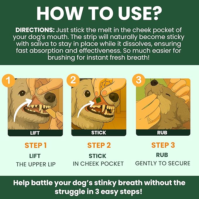 Dog Breath Freshener 5 in 1 – 30 Oral Strips – Natural Sage, Spirulina, Apple Cider Vinegar – Dogs Dental Care Products, Fresh Breath & Oral Hygiene Support – No Chew Dog Breath Mints