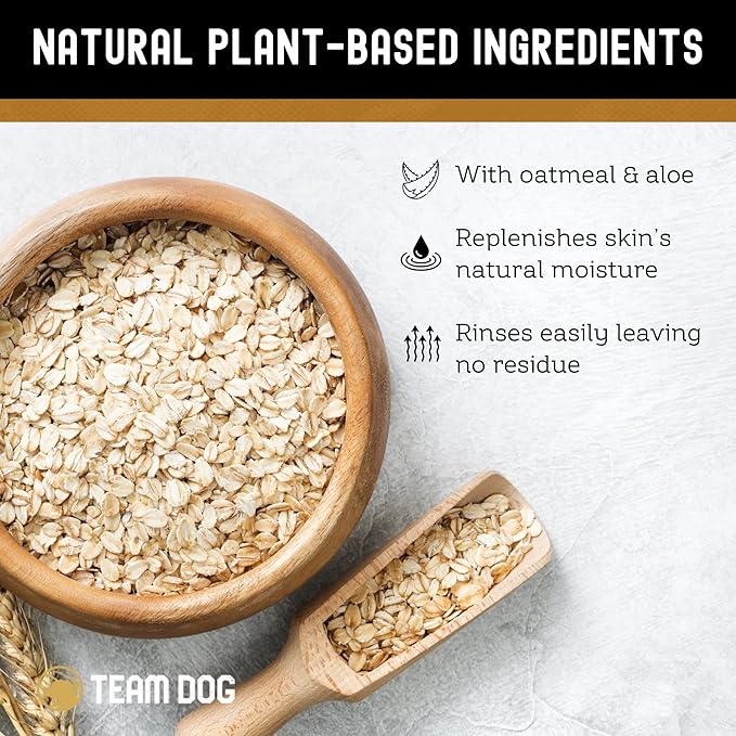TEAM DOG 5 in 1 Oatmeal Shampoo for Dogs | Moisturizing, Detangling & Deodorizing Dog Shampoo and Conditioner | for Allergies & Sensitive Skin | No MEA/DEA, Phosphate, Sulfates, Parabens | 16 Fl Oz