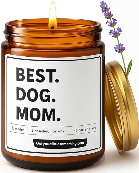 Best Dog Mom Scented Candle | Lavender Vanilla | 100% Soy Wax | Long Burn Time - Dog Mom Gifts for Women, New Puppy Funny Present Idea for Pet Lover, Fur Mama Gift for Christmas or Birthday