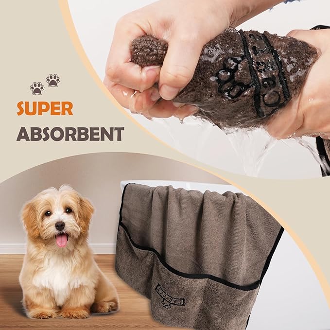 Microfiber Dog Grooming Bath Towel: Super Absorbent Soft Pet Grooming Towel Bath & Shower Supplies - Large Towels to Drying Dog Cat Pets Drying & Grommers (Brown, 2 Pcs)