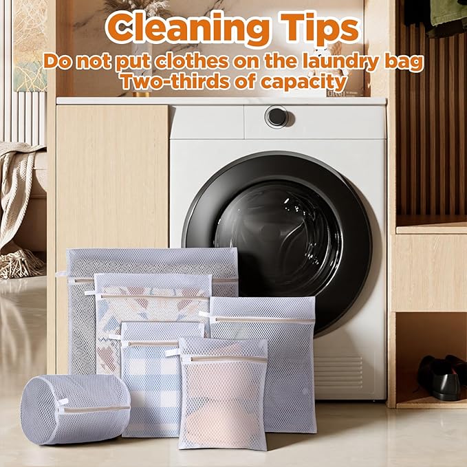 12Pcs Laundry Bags, Mesh Wash Bags, Delicate Laundry Bag with Zipper, Lingerie Bag for Underwear, Clothes, Pants, Shoes, Socks, Hanging Loop and Breathable Fine Net