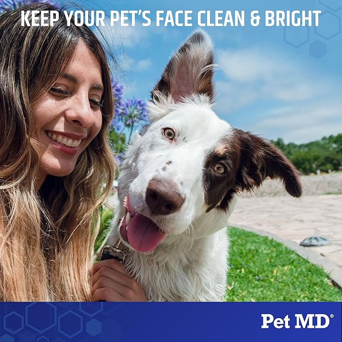 Pet MD Dog Tear Stain Remover Wipes - Cat and Dog Eye Wipes for Discharge and Crust - Pet Eye Wipes for Dogs - 60 ct