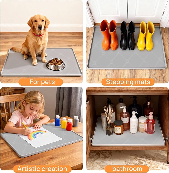 25" x 19" Silicone Under Sink Mat Thickened Kitchen Mat Shelf Liner Cabinet Protector Leakproof Under Sink Pad Waterproof Counter Protector