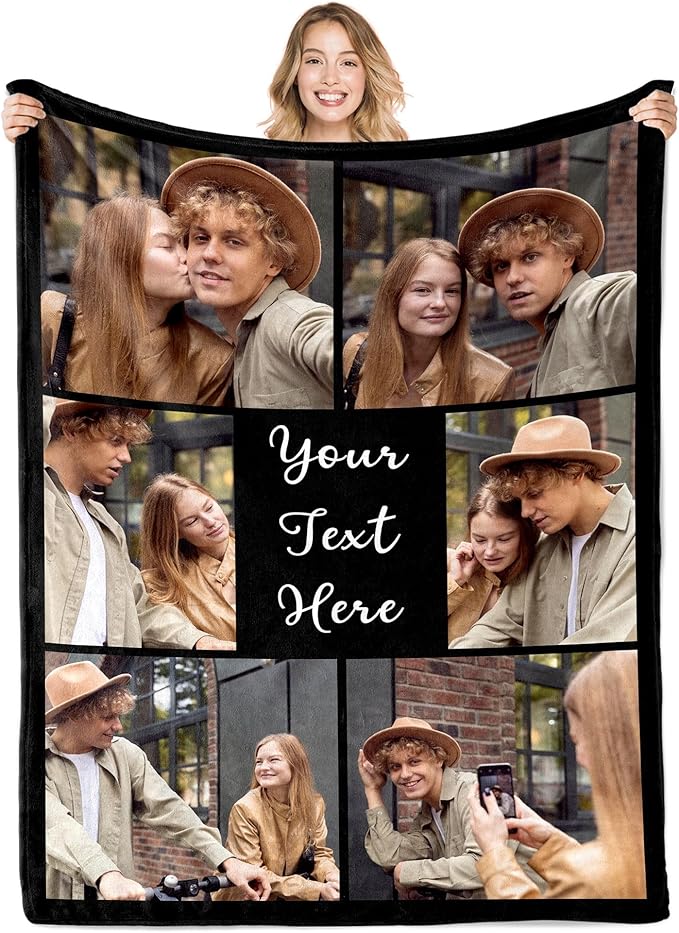 Ships Next Day Custom Photo Blanket for Mothers Day Personalized Thows Blanket with Picture Valentine Day Birthday Gift for Girlfriend Boyfriend Customized Gifts for Her/Him - Printed in USA