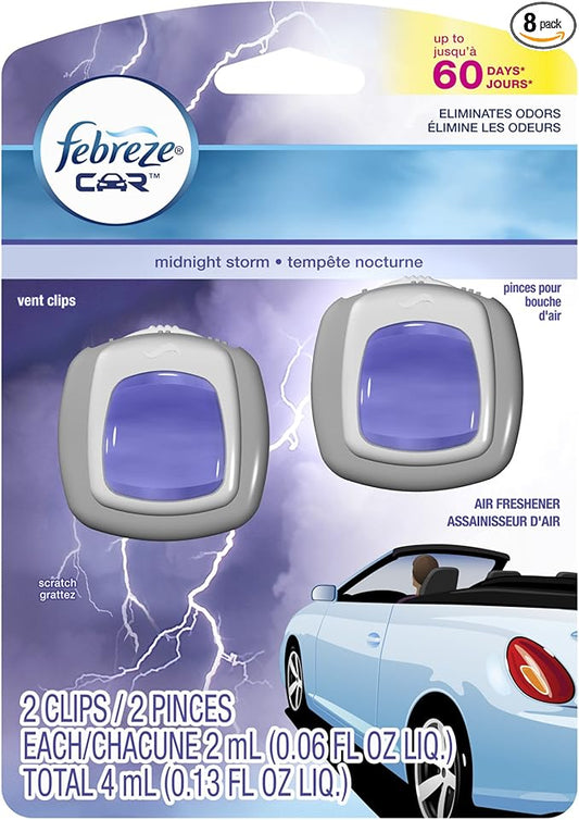 Febreze Air Freshener, CAR Vent Clip Air Freshener, Midnight Storm Air Freshener (2 Count, 0.13 oz)(Pack of 8)