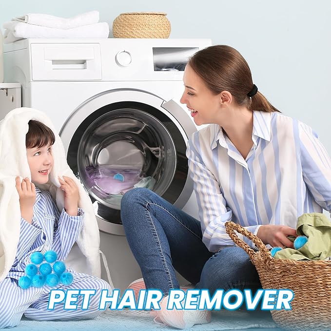 12pcs Pet Hair Removers for Washer, Reusable Washing Machine Lint Removers Catcher, Pet Hair Removal Tools for Clothes, Blankets, Coats- Blue