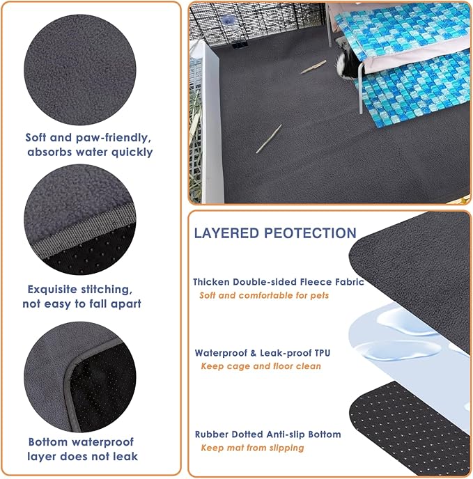 Guinea Pig Fleece Cage Liners, Washable Reusable Leakproof Guinea Pig Bedding Super Absorbent Guinea Pig Pee Pads Anti Slip Mat for Small Animals Rabbit Hamster Rat - 2 Pack 48" x 24"