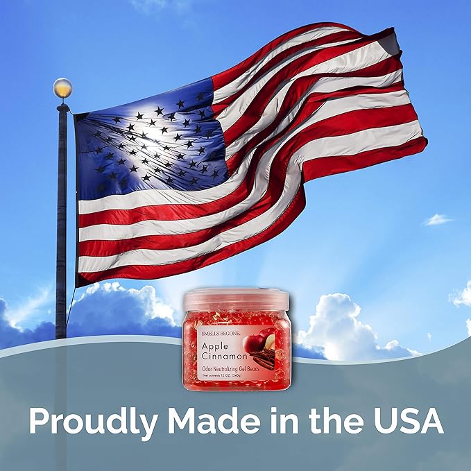 SMELLS BEGONE Odor Eliminator Gel Beads - Air Freshener - Eliminates Odor in Bathrooms, Cars, Boats, RVs and Pet Areas - Made with Essential Oils - Apple Cinnamon Scent - 12 Ounce