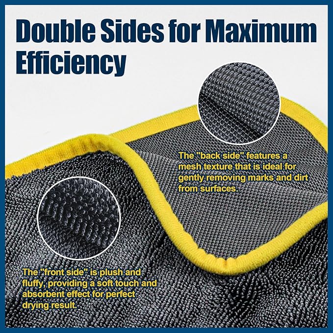 Airlab Microfiber Towels for Cars Wash Drying Extra Large Super Absorbent Cleaning Cloth Auto Detailing Ultra Soft, Lint-Free, Streak-Free, 35 x 24 Inch, Pack of 1, Grey-Yellow, 600 GSM