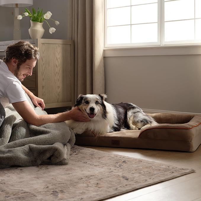 Bedsure XL Plus Orthopedic Dog Bed for Extra Large Dogs - Washable XLarge Dog Cat Bed Waterproof, Comfort Dogs Couch Sofa with Washable Removable Cover, Pet Bed with Nonskid Bottom, Hazel, 48"