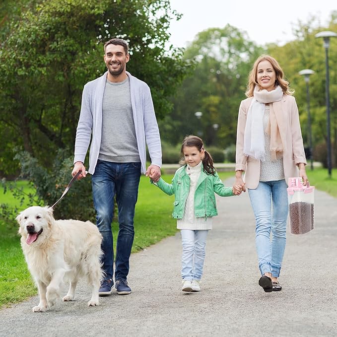 3+5Lbs 2Pack Small Cat Dog Food Storage Containers BPA Free, Airtight Pet Food Storage Containers with Large Pour Spout/1 Measuring Cup/ 4 Safety Locks and Double-Layer Silicone Strip (Pink)