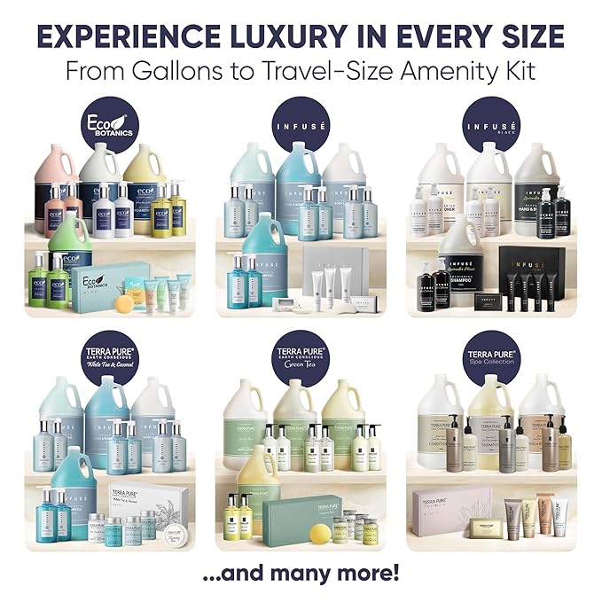 Terra Pure Eco Botanics Amenity Kit | Hotel Bulk Toiletries | 0.85 oz Shampoo, Conditioner, Lotion, Body Wash, Body Bar Soap for Guest Hospitality Vacation Rentals | 60 Sets/Case