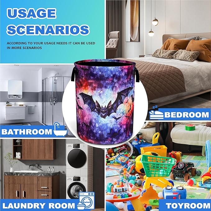 Bat Laundry Basket Oxford Cloth Funny Gothic Laundry Hamper With Handle Foldable Portable Clothes Storage Basket 18.9 X 16.5 In Storage Bag For Laundry Room/Bathroom/Bedroom/Dormitories