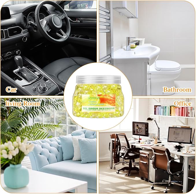 9 Pack Odor Eliminator Gel Beads Bulk 10 Ounces Air Freshener Gel Beads Odor Eliminator for Home, Bathrooms, Cars, Boats and Pet Areas(Lemon)