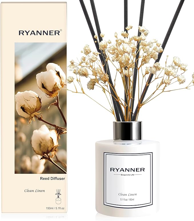 Reed Diffuser Set,5.1 fl oz Clean Linen Scent Diffuser with Sticks Home Fragrance Reed Diffuser with Essential Oil for Bathroom Shelf Decor&Air Freshener,Home Bathroom Office Decor & Gifts