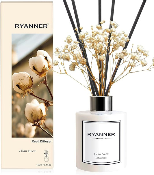 Reed Diffuser Set,5.1 fl oz Clean Linen Scent Diffuser with Sticks Home Fragrance Reed Diffuser with Essential Oil for Bathroom Shelf Decor&Air Freshener,Home Bathroom Office Decor & Gifts