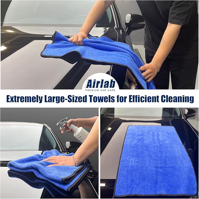 Airlab Microfiber Towels for Cars Wash Drying Thick Plush Cleaning Cloth Auto Detailing Super Absorbent for Interior & Exterior Lint Free, Streak Free, 35 x 24 Inch, 500 GSM, Pack of 1