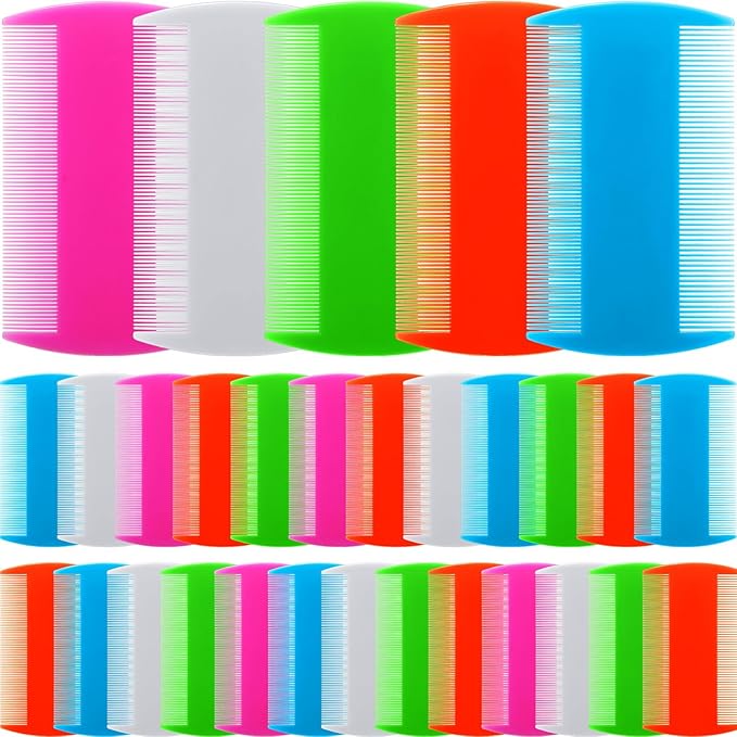 Hushee 50 Pcs Flea Comb Bulk for Cats Dogs Lice Comb with Double Side Tooth for Small Cats Dogs Kitten Indoor, 5 Colors