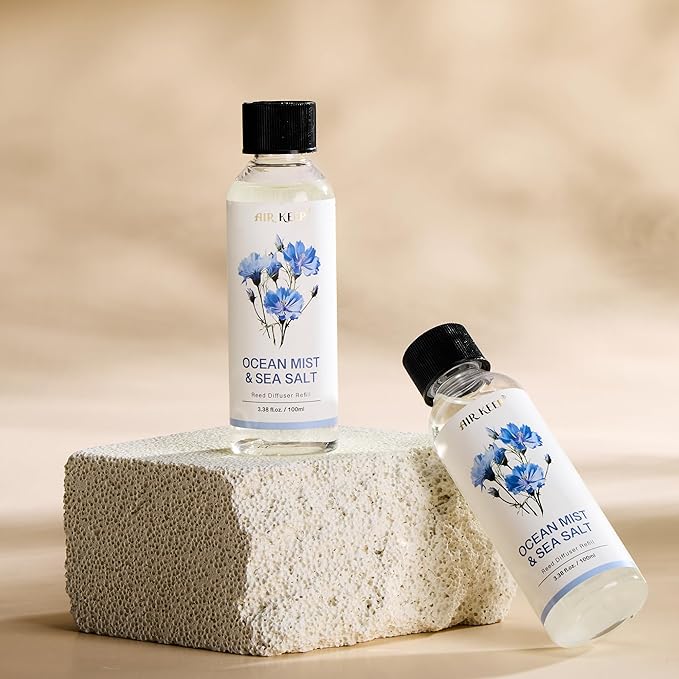 Airkeep Reed Diffuser Oil Refill/Ocean Mist&Sea Salt/3.38 oz(100ml)/2 Pack/Scented Oil Refill for Reed Diffuser Home Fragrance for Bedroom, Bathroom Office Home Decor