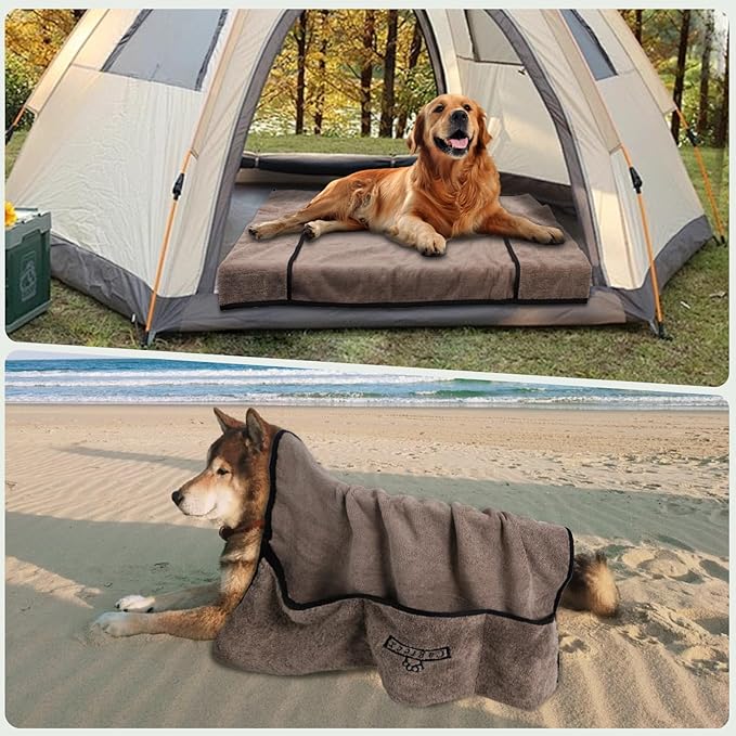 Microfiber Dog Grooming Bath Towel: Super Absorbent Soft Pet Grooming Towel Bath & Shower Supplies - Large Towels to Drying Dog Cat Pets Drying & Grommers (Brown, 2 Pcs)