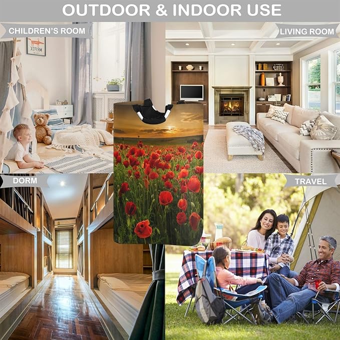 visesunny Collapsible Laundry Basket Poppy Flower And Sunset Large Laundry Hamper with Handle Toys and Clothing Organization for Bathroom, Bedroom, Home, Dorm, Travel