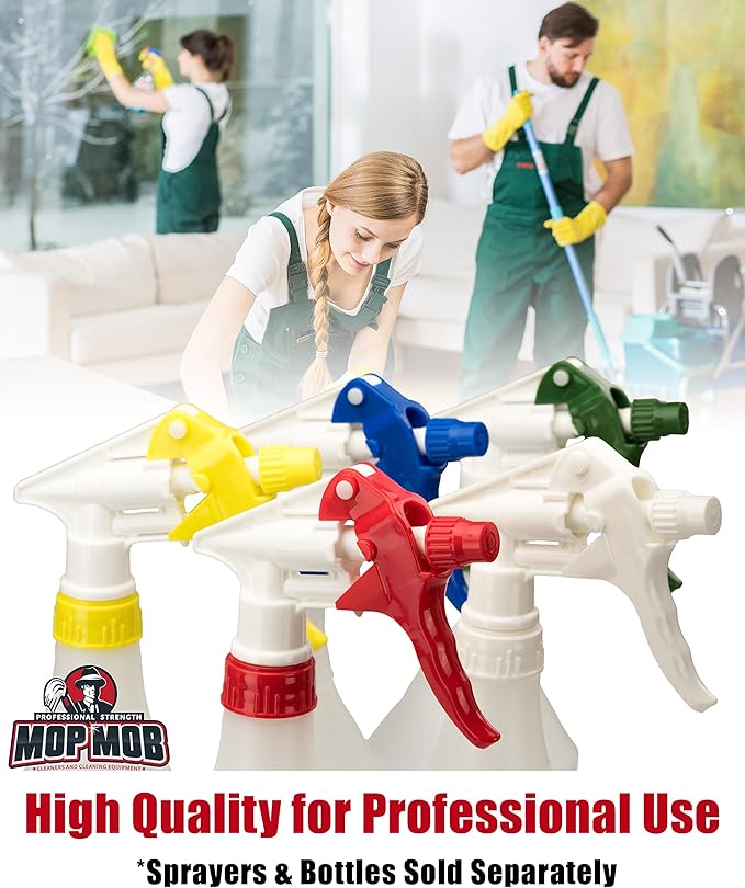 Leak-Free Chemical Resistant Spray Head 10 Pk By Mop Mob. Industrial Sprayer for Auto/Car Detailing Window Cleaning and Janitorial Supply. Heavy Duty Low-Fatigue Trigger and Nozzle Fit 24oz Bottle.
