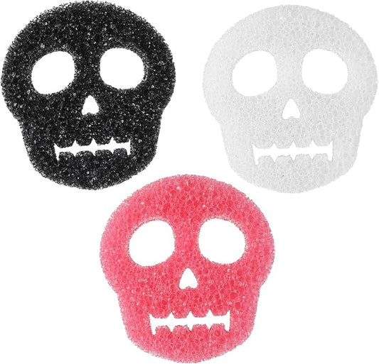 3 Pcs Dual Sided Scrub Sponge Multi Functional Cute Temperature Sensitive Non Scratch Dish Sponge for Washing Dishes Kitchen Bathroom (Skull,Pink, Black, White)