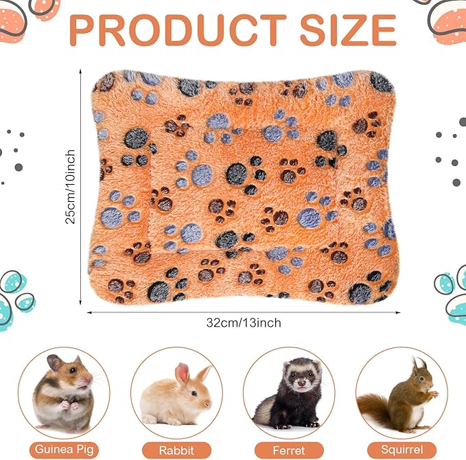 Haull 4 Pcs Waterproof Guinea Pig Bedding Winter Guinea Pig Bed Plush Cage Liners Soft Dog Cat Mat Reversible Winter Cozy Animal Pee Pad Hamster Bed Mat for Bunny(Paw,13 x 10 Inch)