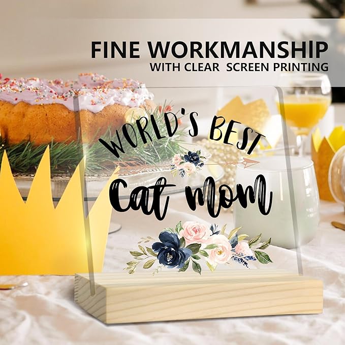 Cat Mom Gifts, Cat Mom Gifts for Women, World's Best Cat Mom Acrylic Plaque, Gifts for Cat Mom, Best Cat Mom Gifts, Cat Owner Lover Gifts for Women Acrylic Sign Desk Table Shelf Decor