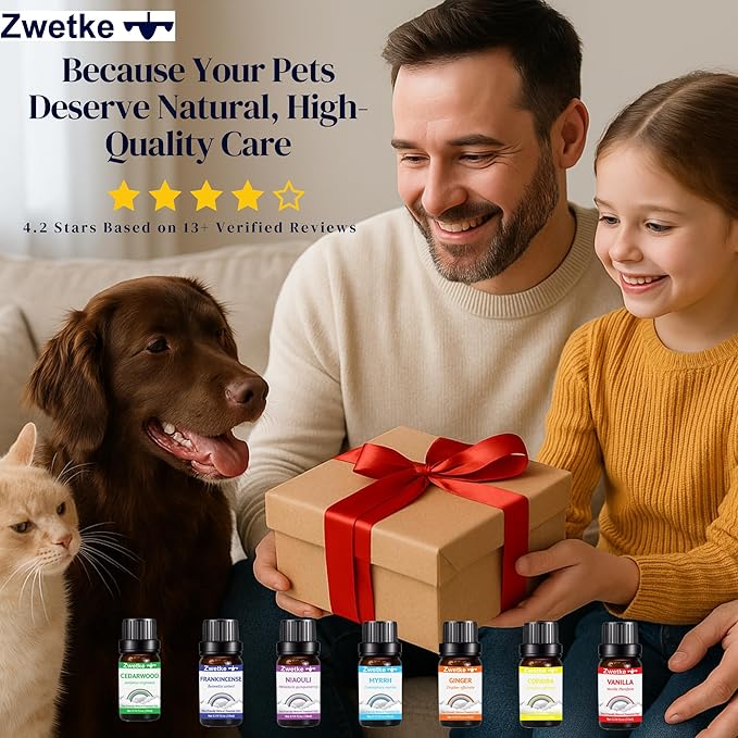 Premium Pet-Friendly Essential Oils Gift Set – 7 Natural Aromatherapy : Rose Chamomille Thyme Linanol Cardamon Helichrysum Lavender Violet Leaf – Safe for Dogs, Cats & Family – Relaxation & Diffuser