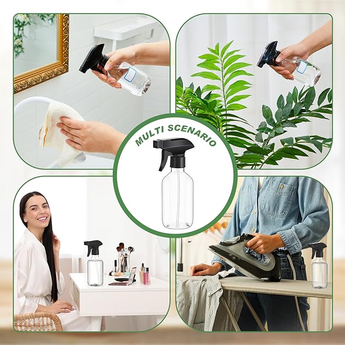 9 Pack 10oz/300ml Plastic Spray Bottle Bulk for Plant Small Spray Bottle Fine Mist Water Sprayer Upgraded Adjustable Nozzle Refillable Empty Containers for Cleaning, Hair, Cooking(Clear)