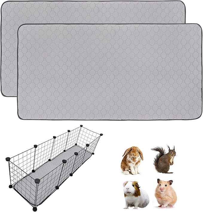 2 Pack Guinea Pig Cage Liners, 12' X 48'' Washable Guinea Pig Pee Pads, Non Slip Reusable Super Absorbent Guinea Pig Training Mat Bedding Fleece for Small Animals Hamster Rabbit Chinchilla Rat