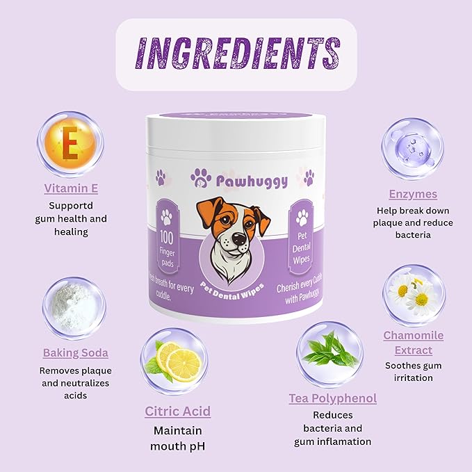 100 Finger Wipes - Pet Dental Wipes for Dogs & Cats - Dog Teeth Cleaning Powder & Toothpaste Alternative - Dog & Cat Teeth Cleaning Wipes - Freshen Breath & Reduce Plaque