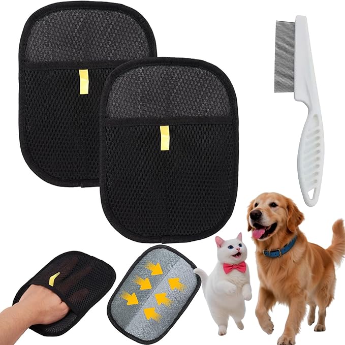 2-Pack Pet Hair Removal Gloves - Gentle Massaging & Hair Removal Tool for Cats and Dogs |It can be reused and Washed, Can Be Directly Used for Pets, Sofas, Carpets, Beds and Car Seats