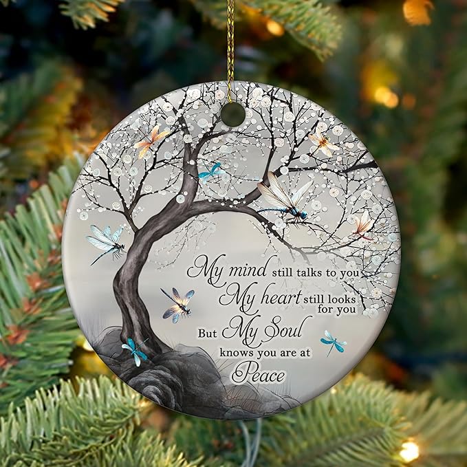 Hyturtle Dragonfly Memorial Ornament - Ceramic Remembrance Keepsake with Tree and Quote - Bereavement Sympathy Gift for Loss of Loved One - 3 Inch Christmas Ornament Memorial 5