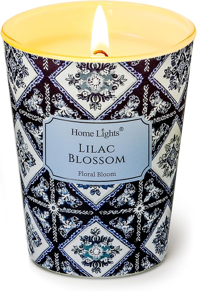 HomeLights 1-Wick Candles for Home Scented - 6.7oz Soy Wax Blend Candle Long-Lasting Fragrance, Bohemian Natural Textures Home Decor and Housewarming Gifts, Lilac Blossom