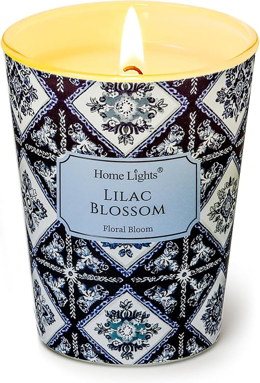 HomeLights 1-Wick Candles for Home Scented - 6.7oz Soy Wax Blend Candle Long-Lasting Fragrance, Bohemian Natural Textures Home Decor and Housewarming Gifts, Lilac Blossom