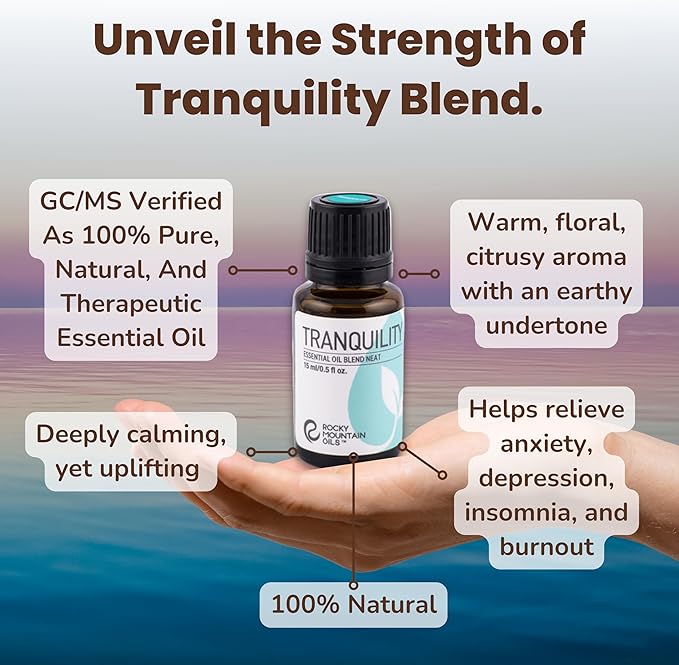 Rocky Mountain Oils Tranquility Essential Oil Blend - Essential Oils for Diffuser, Topical, and Home - Essential Oils to Promote Restful Nights - 15ml