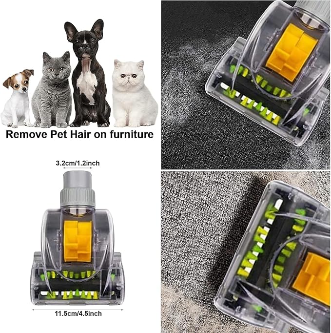 1-1/4'' Vacuum Turbo Brush Attachment for Pet Hair Removal – Fits Shop Vacs 1.25”(32mm) Hoses with Adapter– Air Driven Turbo Brush Compatible with Most Vacuum Cleaners Outer Diameter Hose 1-1/4