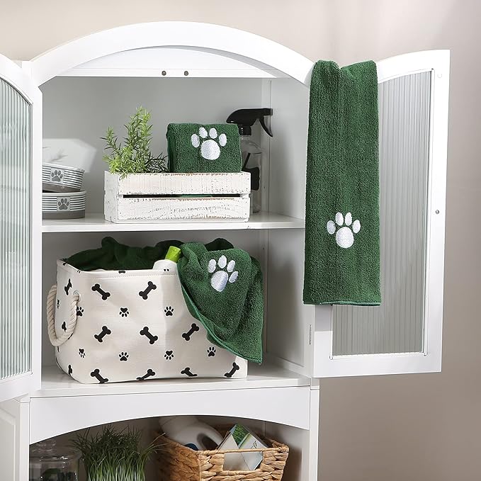Bone Dry Pet Grooming Towel Collection Embroidered Absorbent Microfiber Drying Set, 15x30, Hunter Green, 3 Count (Pack of 2)