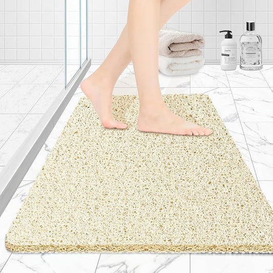 Joyhalo Shower Mats for Showers Anti Slip for Elderly, 32'' x 24'' Non Slip Bath Mat for Inside Shower, Bath Tub Mats for Bathroom Non Slip for Shower, PVC Loofah Bathroom Mats, Beige