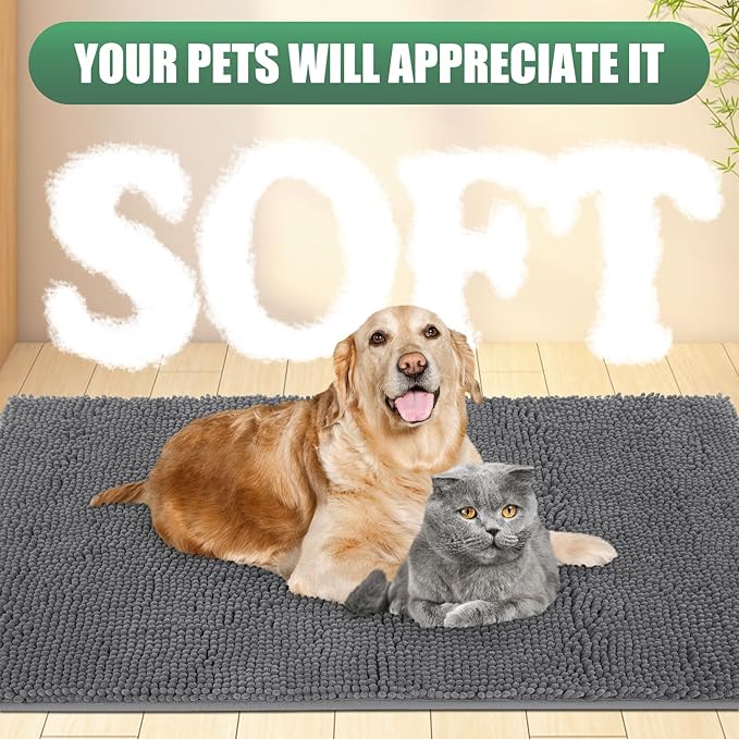 IM HOME Chenille Absorbent Outdoor Doormat 60" x 48", Washable Muddy Door Mats for Dog Non Slip Indoor Doormats Dog Mat for Muddy Paw Front Inside Doormats for Entryway Grey