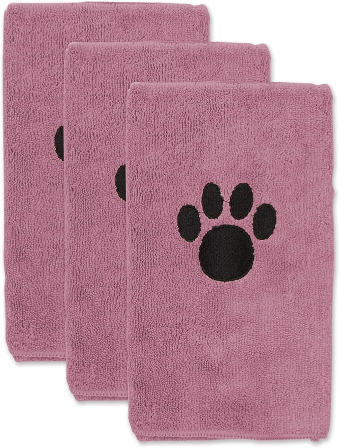 Bone Dry Pet Grooming Towel Collection Absorbent Microfiber Drying Set, 15x30", Embroidered Rose, 3 Count