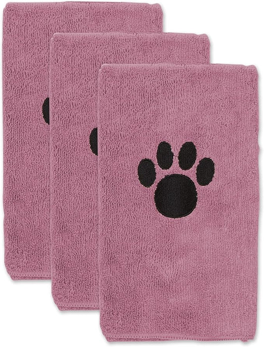 Bone Dry Pet Grooming Towel Collection Absorbent Microfiber Drying Set, 15x30", Embroidered Rose, 3 Count