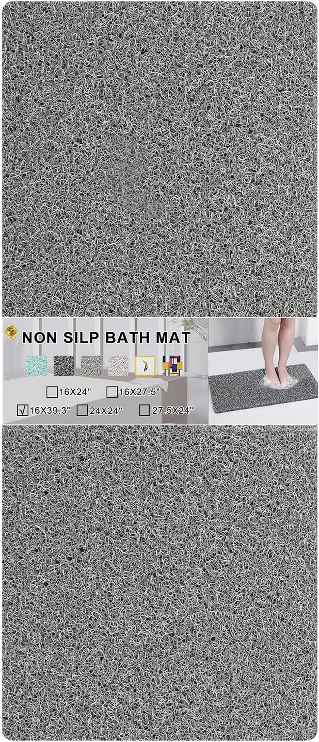 Nonslip Bathtub Mat, Anti Slip Bath Mat 0.6" Extra Thick, Quick Dry Bath Tub Anti Slip Shower Mat, Loofah Non-Slip Bath Mat for Tub Bathroom Pool Kitchen Entryway Home Hotel(Grey 16x39)